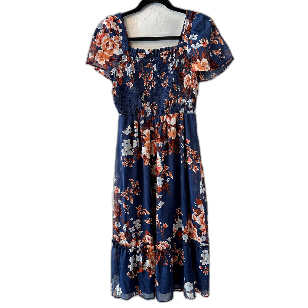 LC Lauren Conrad flowley summer spring sun dress  navy blue floral womens Small